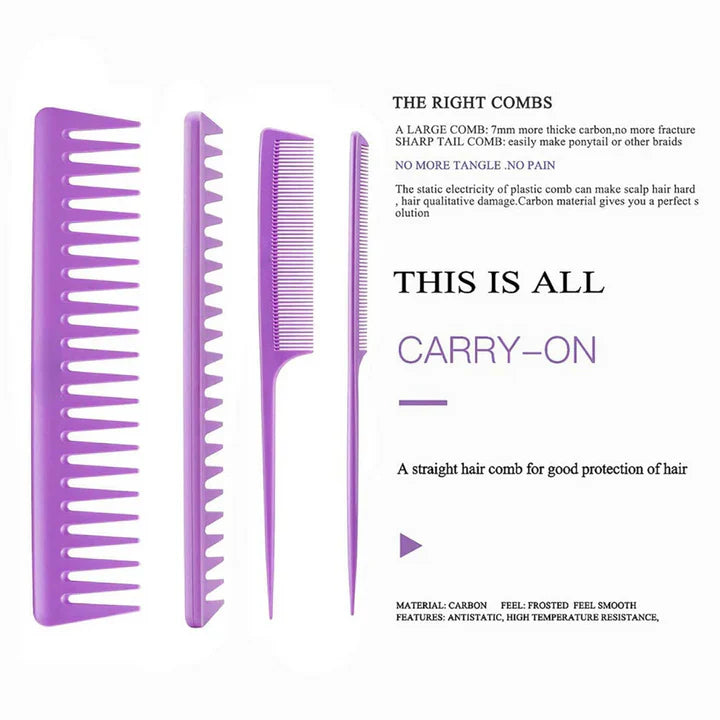 Professional 4-Piece Hair Brush Set for All Hair Types