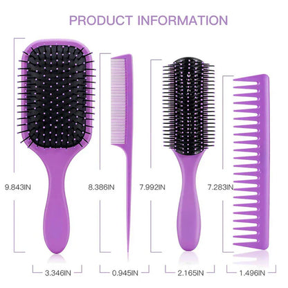 Professional 4-Piece Hair Brush Set for All Hair Types