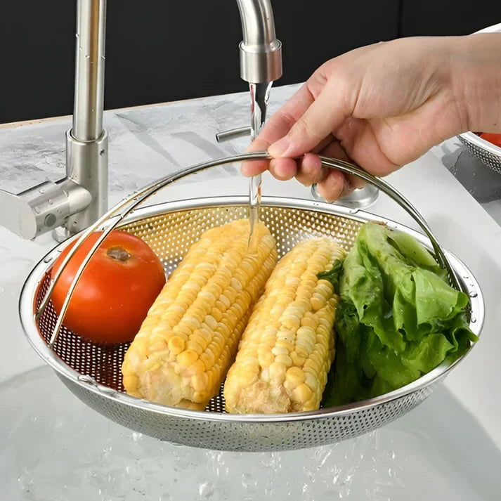 Foldable Stainless Steel Strainer with Draining Bowl – Steamer Basket for the Kitchen