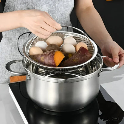 Foldable Stainless Steel Strainer with Draining Bowl – Steamer Basket for the Kitchen