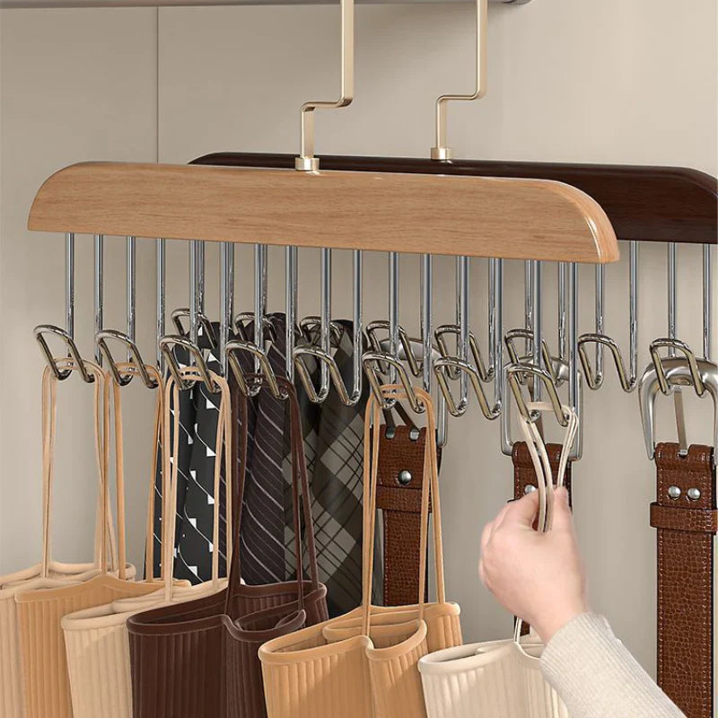 Space-Saving Wooden Multi-Hook Clothes Hanger