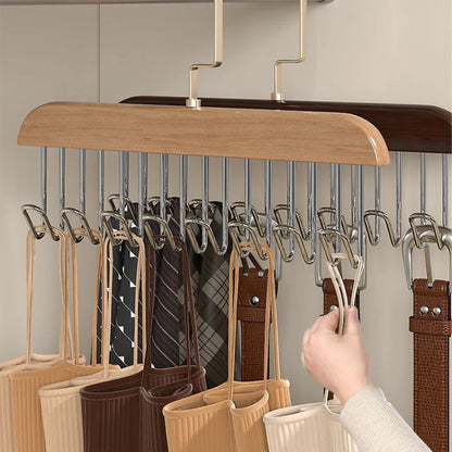 Space-Saving Wooden Multi-Hook Clothes Hanger