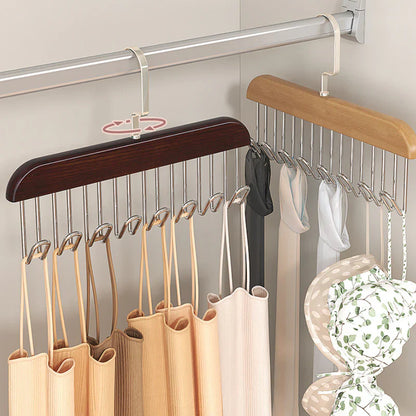 Space-Saving Wooden Multi-Hook Clothes Hanger
