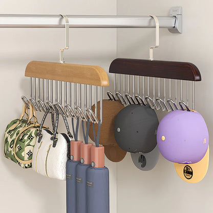 Space-Saving Wooden Multi-Hook Clothes Hanger