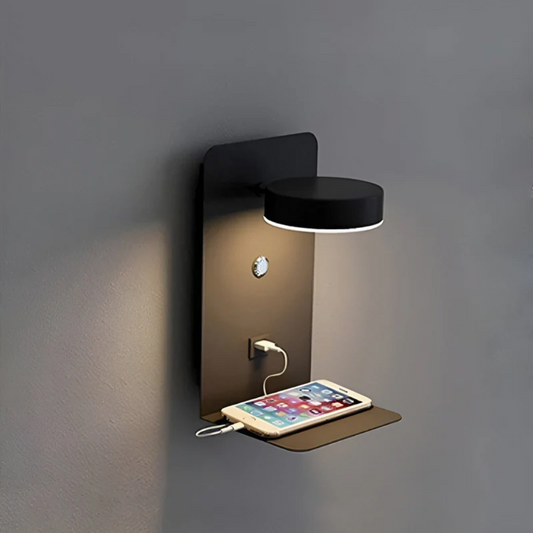 Multifunctional LED Wall Lamp with Shelf and USB Charging Port