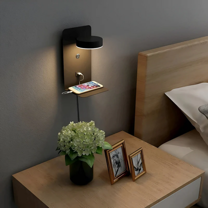 Multifunctional LED Wall Lamp with Shelf and USB Charging Port