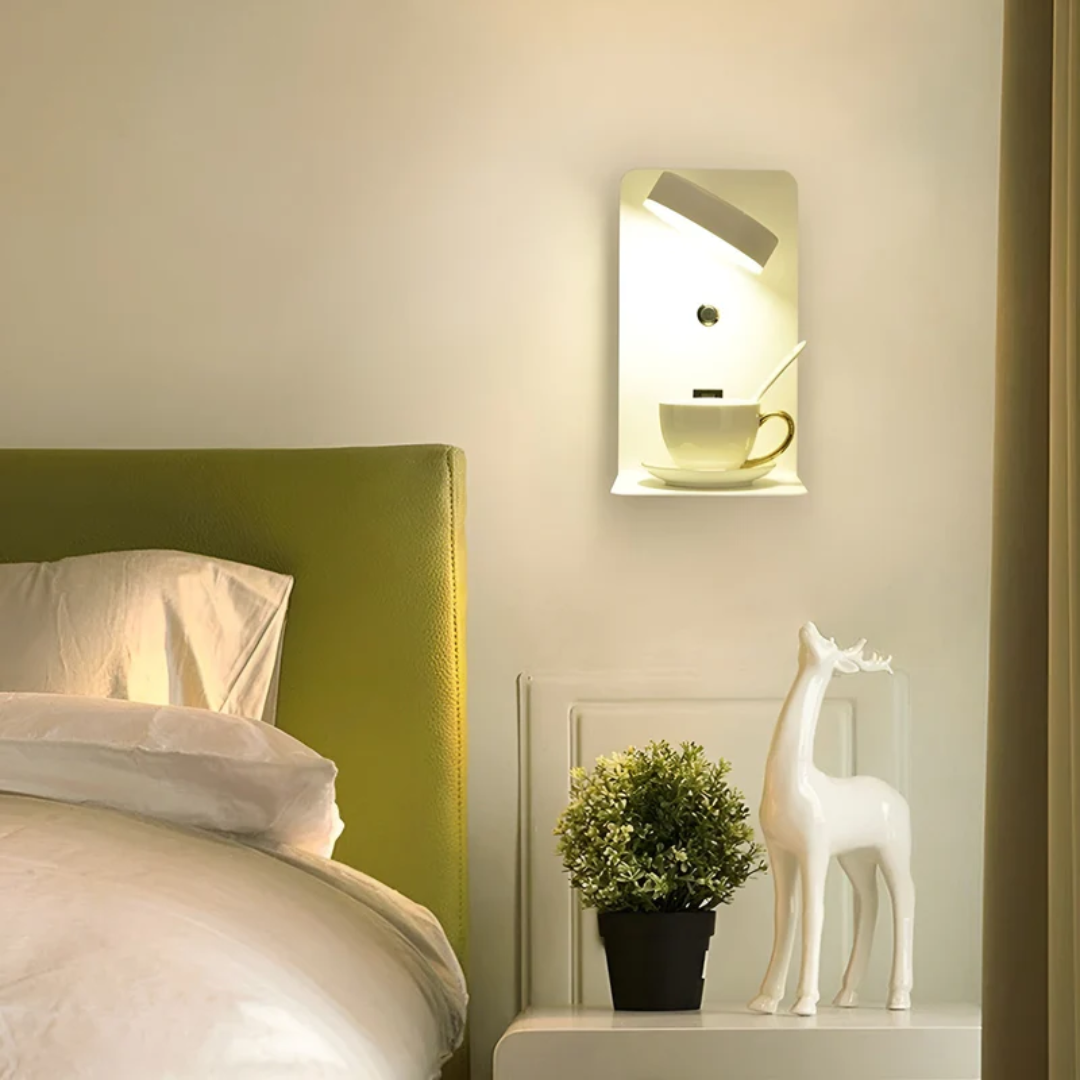 Multifunctional LED Wall Lamp with Shelf and USB Charging Port