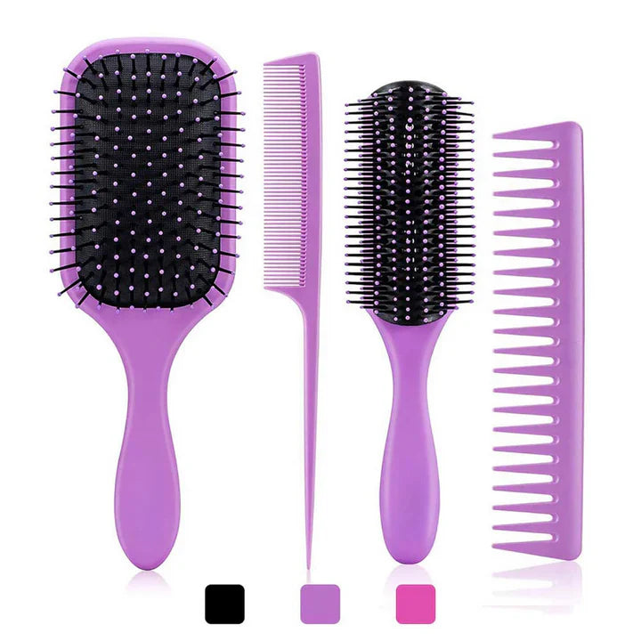 Professional 4-Piece Hair Brush Set for All Hair Types