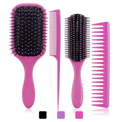 Professional 4-Piece Hair Brush Set for All Hair Types