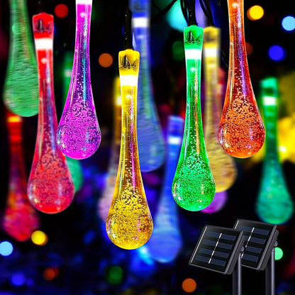 Solar-Powered LED String Lights – Colorful Raindrop Lights for Gardens and Outdoor Spaces