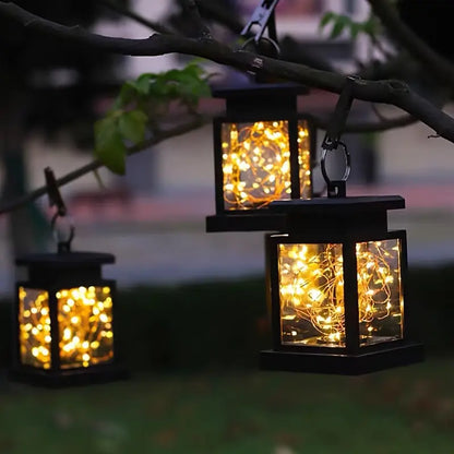 Waterproof Solar LED Lantern with String Lights – Garden Lighting for Terrace and Balcony with Hanging Clip