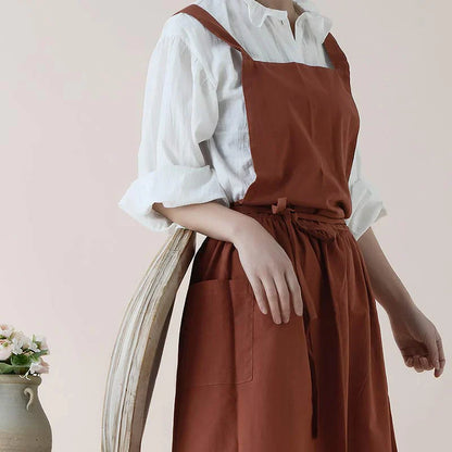 Cotton Cooking Apron with Water-Repellent Surface and Pockets