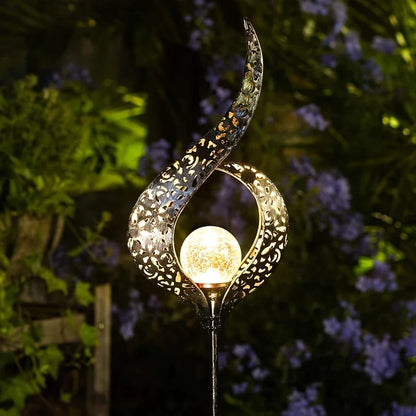 Solar Garden Light Made of Metal – Waterproof LED Lighting in Moon, Flame, Sun, or Star Shape