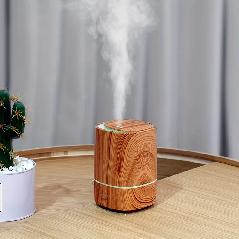 Wood-Style Ultrasonic Humidifier with Aroma Diffuser and LED Lighting