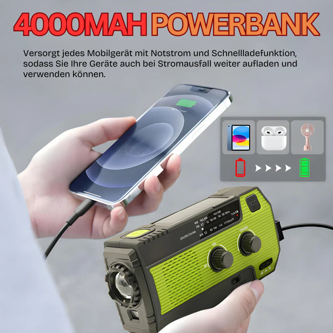 Portable Emergency Radio with Solar Charging and Power Bank – 5 Power Sources