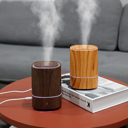 Wood-Style Ultrasonic Humidifier with Aroma Diffuser and LED Lighting