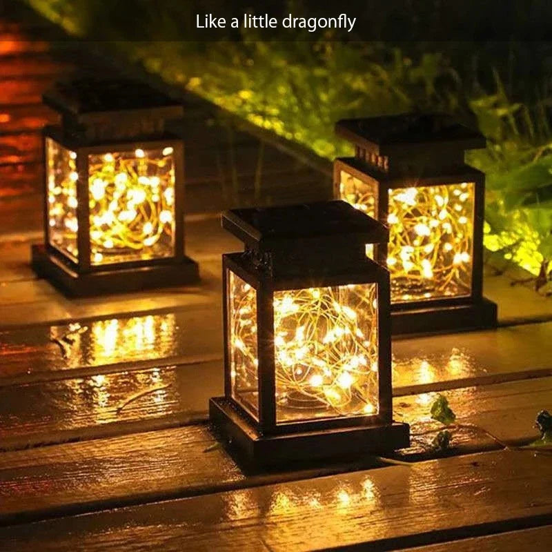 Solar-Powered LED Lantern with String Lights – Decorative Outdoor Lighting for Garden, Patio, Balcony & Outdoor Area, Warm White