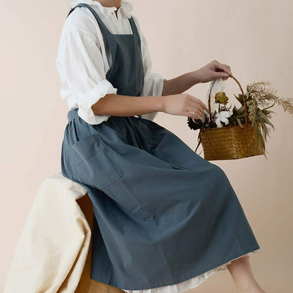 Cotton Cooking Apron with Water-Repellent Surface and Pockets