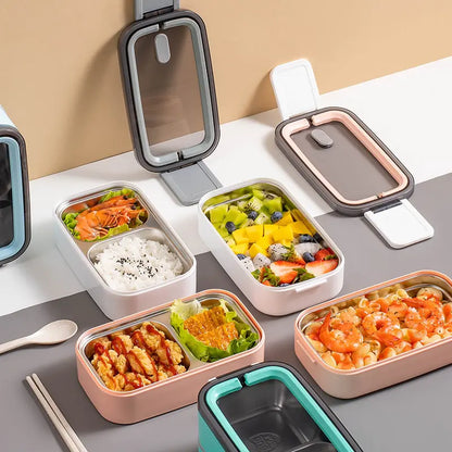 2-Layer Stainless Steel Bento Lunch Box with Locking Lid – Perfect for Meals on the Go