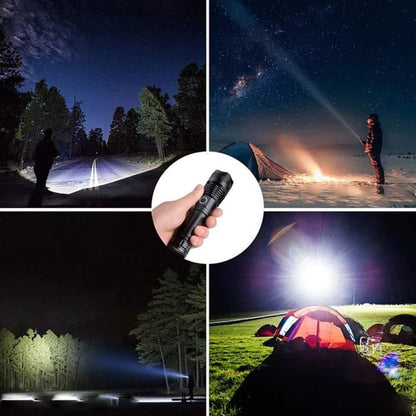 Tactical LED Flashlight with Zoom Function and Power Bank