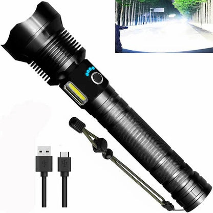 Tactical LED Flashlight with Zoom Function and Power Bank