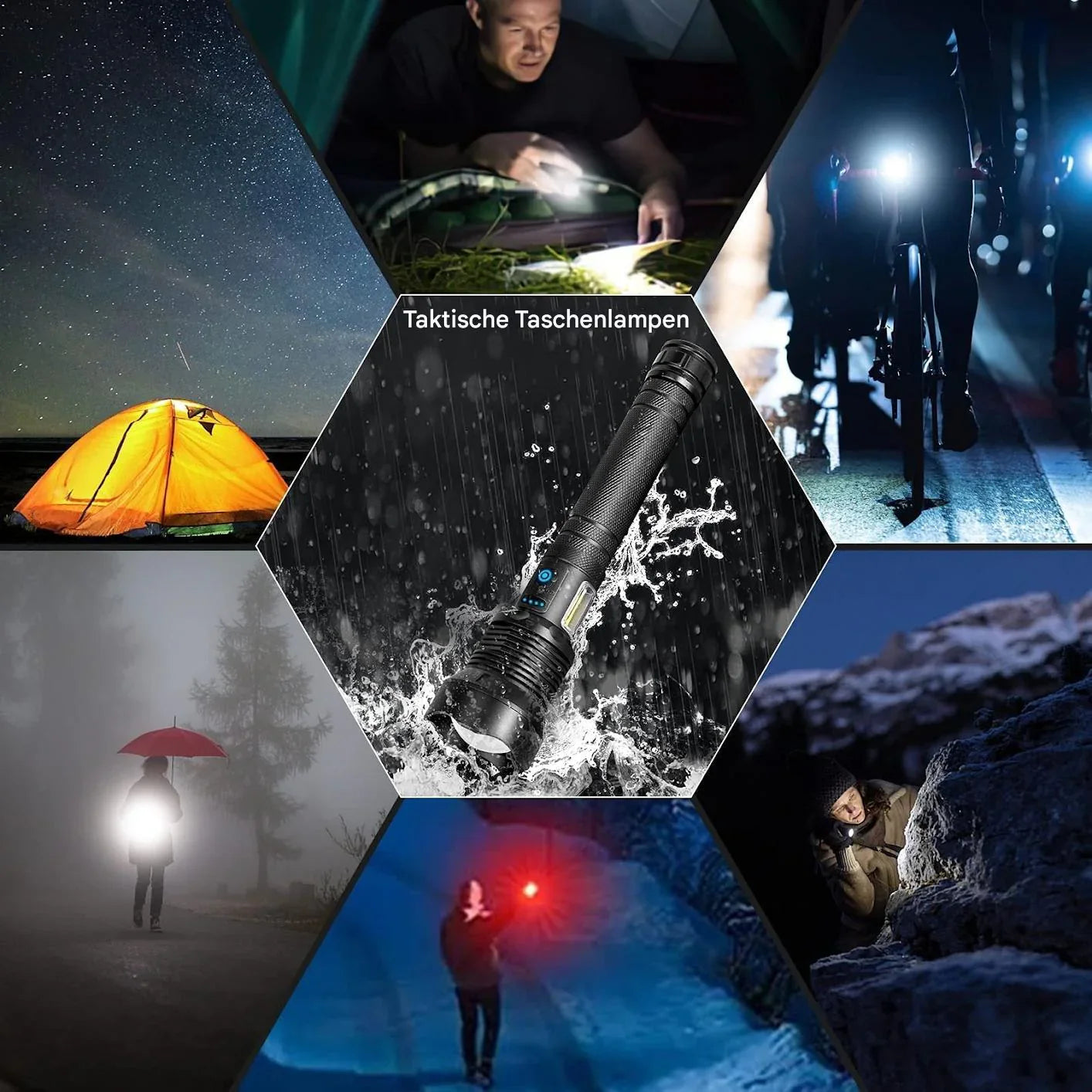 Tactical LED Flashlight with Zoom Function and Power Bank