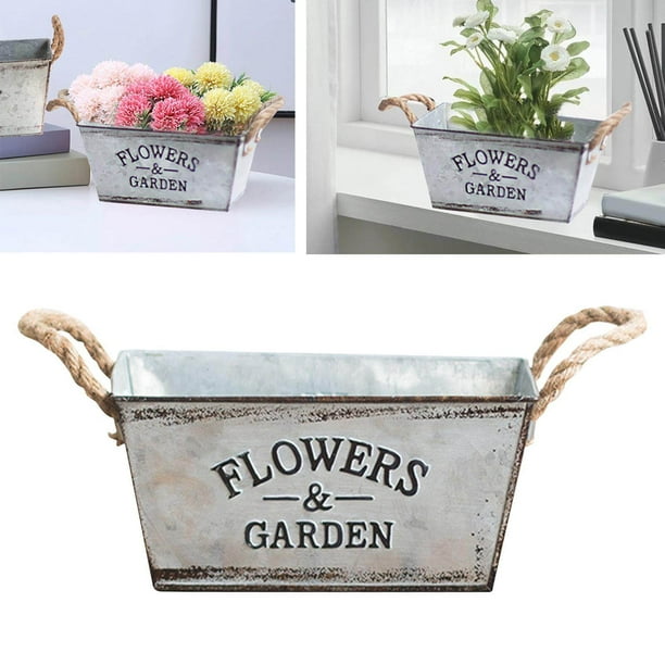 Decorative Metal Planter with Hemp Rope Handles – Durable Garden Container for Plants and Flowers
