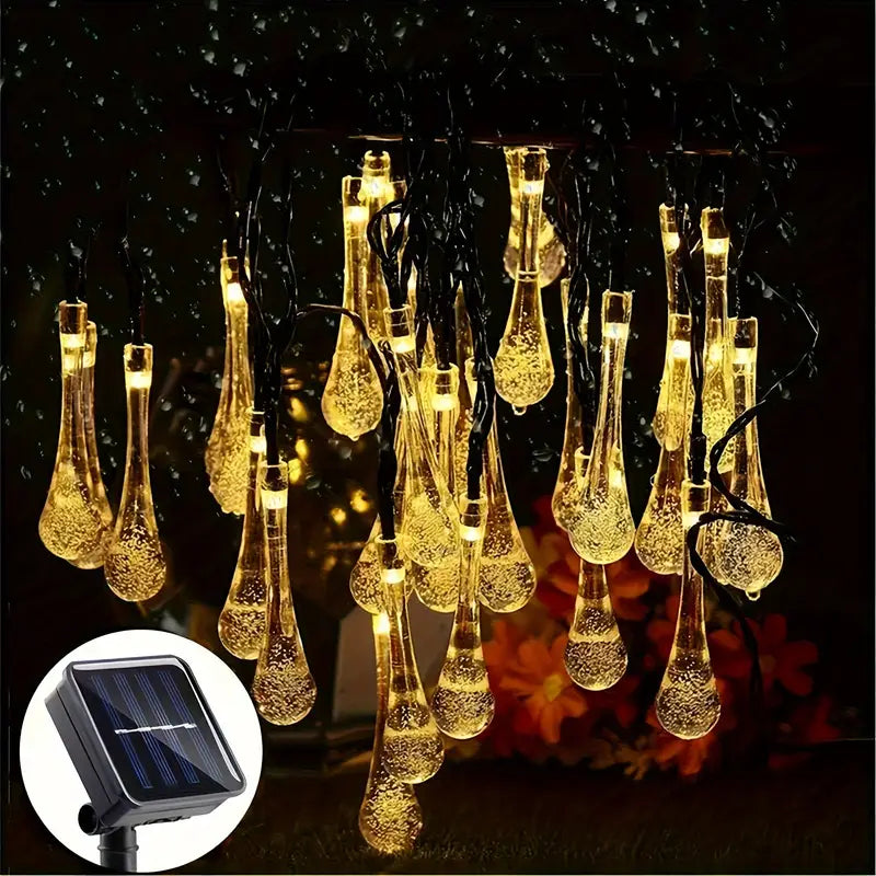 Solar-Powered LED String Lights – Colorful Raindrop Lights for Gardens and Outdoor Spaces