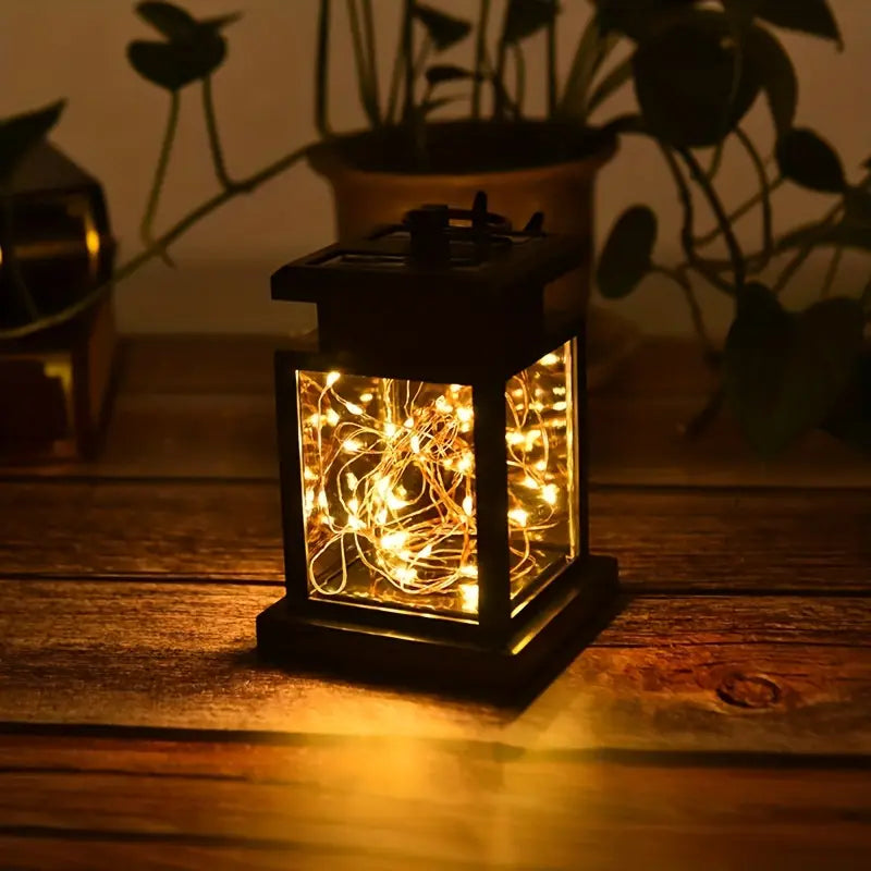 Waterproof Solar LED Lantern with String Lights – Garden Lighting for Terrace and Balcony with Hanging Clip