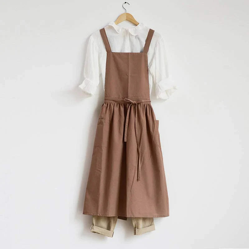 Cotton Cooking Apron with Water-Repellent Surface and Pockets