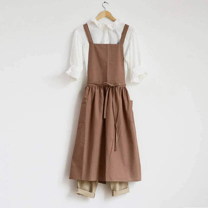 Cotton Cooking Apron with Water-Repellent Surface and Pockets