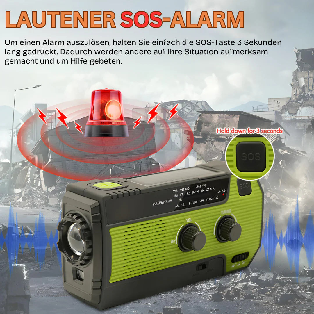 Portable Emergency Radio with Solar Charging and Power Bank – 5 Power Sources