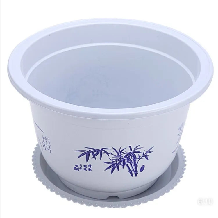 Elegant Plastic Flower Pot with Bamboo Design – Ideal for Garden and Balcony Plants