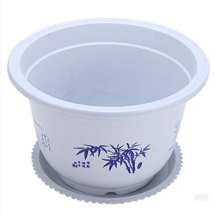 Elegant Plastic Flower Pot with Bamboo Design – Ideal for Garden and Balcony Plants
