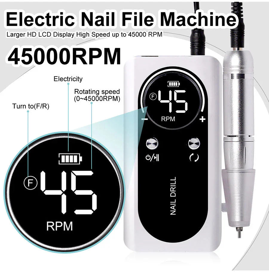 Electric Nail Drill 45000RPM – Quiet Design for Professional Use