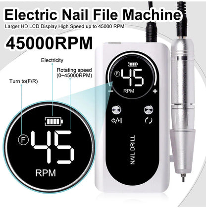 Electric Nail Drill 45000RPM – Quiet Design for Professional Use