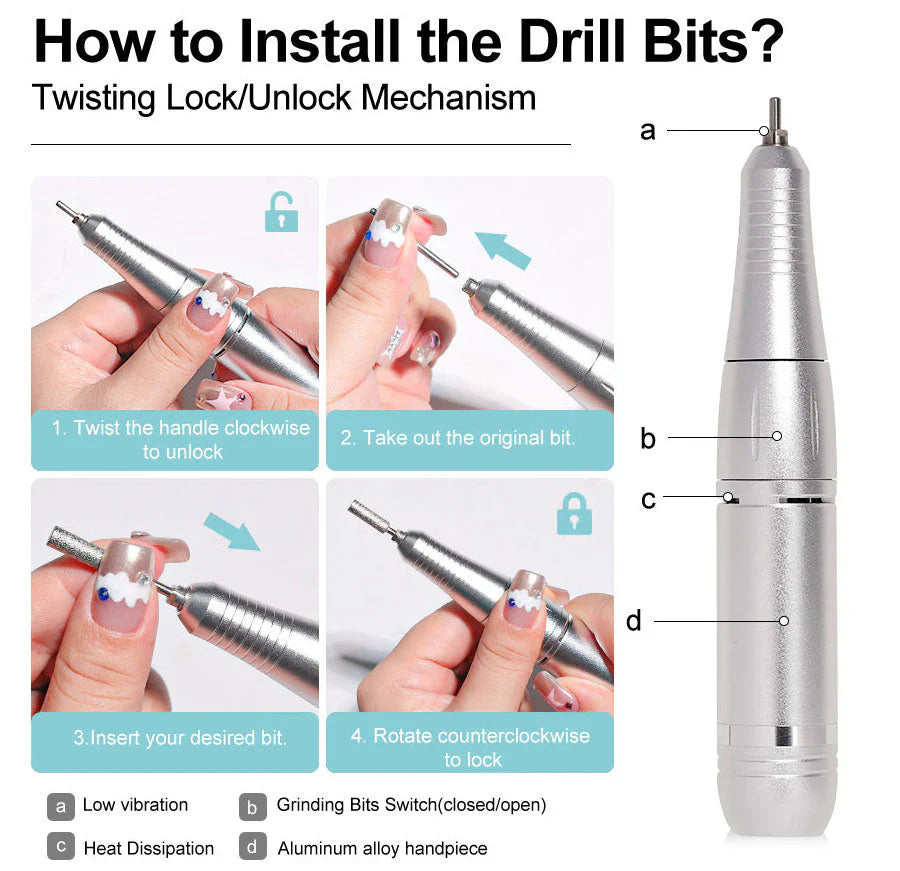 Electric Nail Drill 45000RPM – Quiet Design for Professional Use