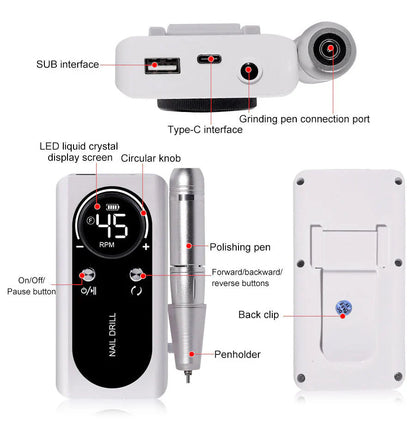 Electric Nail Drill 45000RPM – Quiet Design for Professional Use