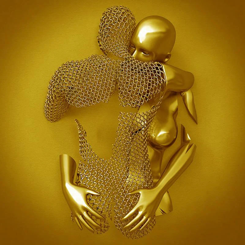 Wall Art with Love Metal Figure – Modern Love Canvas for Living Room & Bedroom