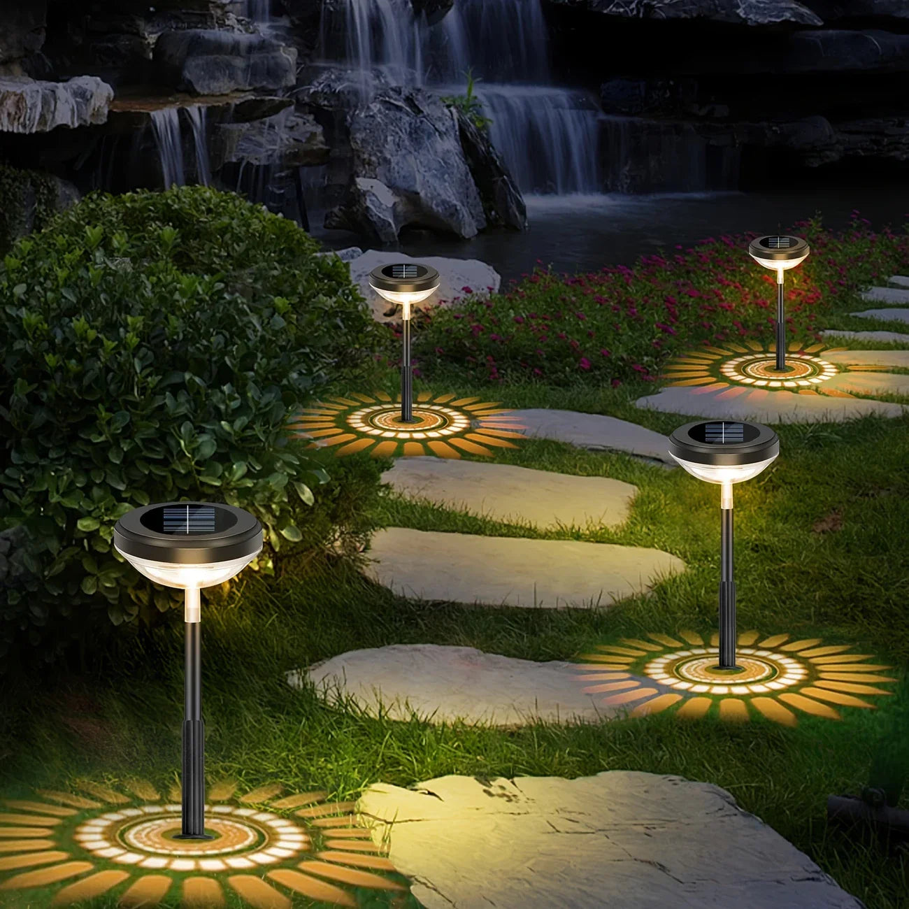 Solar Garden Lamp with Color Change – LED Outdoor Lighting with Floral Pattern for Patio and Garden