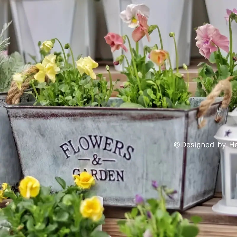 Decorative Metal Planter with Hemp Rope Handles – Durable Garden Container for Plants and Flowers