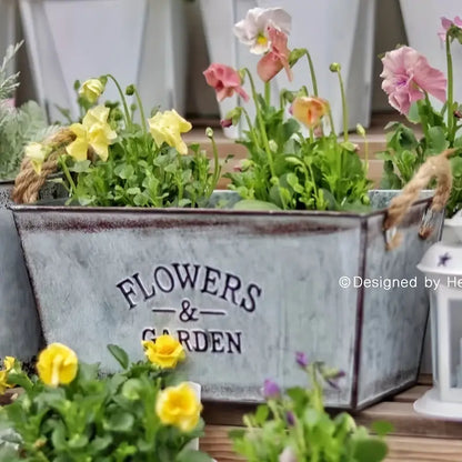 Decorative Metal Planter with Hemp Rope Handles – Durable Garden Container for Plants and Flowers