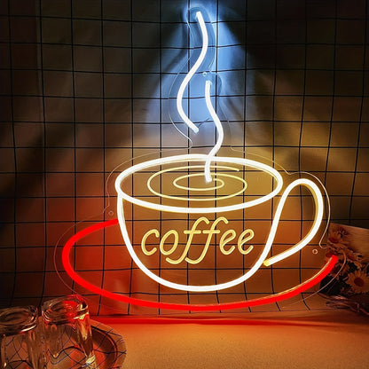 Trendy LED Coffee Cup Wall Lamp in Retro Neon Style
