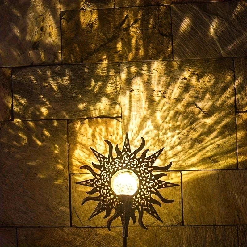 Solar Garden Light Made of Metal – Waterproof LED Lighting in Moon, Flame, Sun, or Star Shape