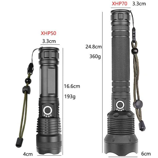 Tactical LED Flashlight with Zoom Function and Power Bank