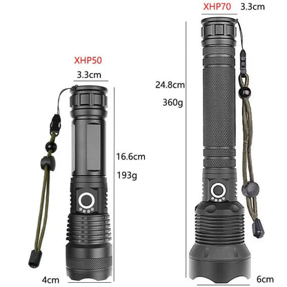 Tactical LED Flashlight with Zoom Function and Power Bank