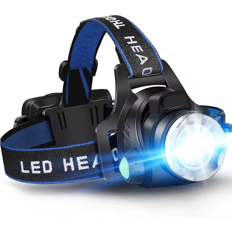 Waterproof LED Headlamp with Zoom and Rechargeable Battery