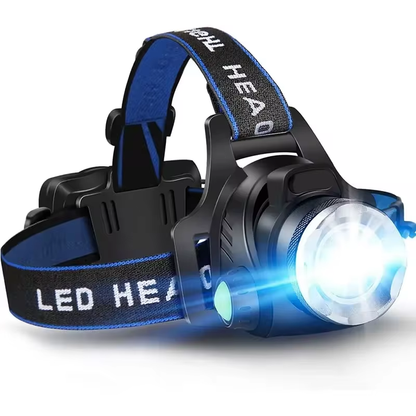 Waterproof LED Headlamp with Zoom and Rechargeable Battery