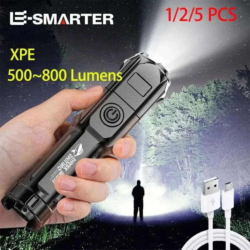 Compact LED Flashlight with Zoom and USB Charging for Outdoor Use