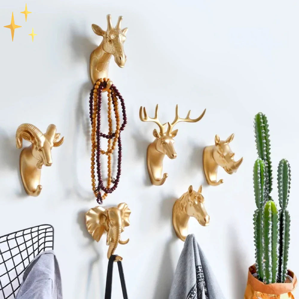 Gold Animal Head Wall Hook – Decorative Luxury Key Holder for Hallway & Home
